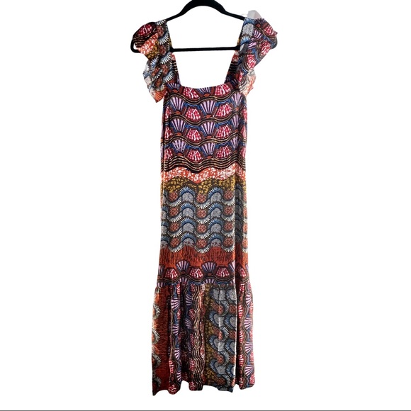 Corey Lynn Calter Anthropologie Doriane Midi Dress Abstract Pattern Ruffle XS - Picture 6 of 10